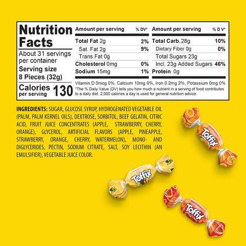 Toffix, Fruit Chews, Center-Filled Soft Fruit Chews Candy Individually Wrapped Snacks, Orange, Strawberry, Pineapple, Wa