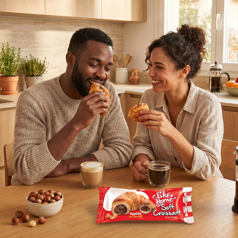 Like Home XL Soft Croissant Variety Pack, Chocolate Hazelnut and Strawberry Cream Filled, Breakfast Pastry for Kids and 
