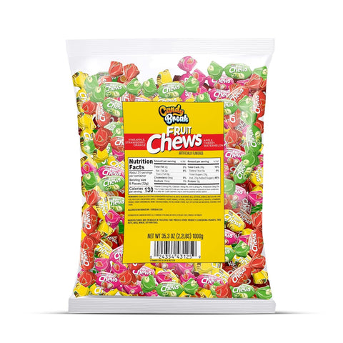 Candy Break Fruit Chews with Assorted Fruit Flavored Filling 2.2 lb Bag - Strawberry, Apple, Watermelon, Cherry, Pineapple, Orange Variety Pack - Made With Fruit Juice - Individually Wrapped - Best for Office Snacks and Household Pantry
