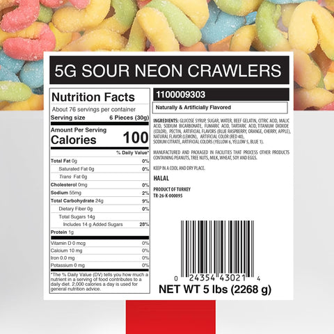Candy Break Sour Neon Crawlers Bulk Gummy Candy, 5 lbs Bag, Sour & Sweet Snacks for Kids & Grown Ups, Party Size (Pack of 1)