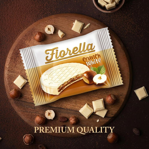 Fiorella Crunch White Chocolate Wafer Cookies | 18 Individually Wrapped Crispy Thin Wafers with Hazelnut Cream Filling |