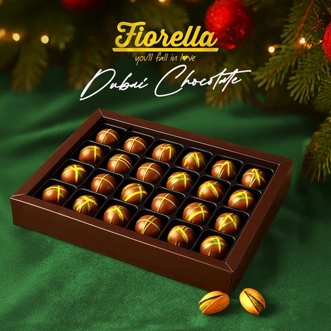 Fiorella Dubai Chocolate Gift Box, 24 Count, Premium Gourmet Milk Chocolate with Pistachio, Butter & Crispy Knafeh, 10.15 Oz