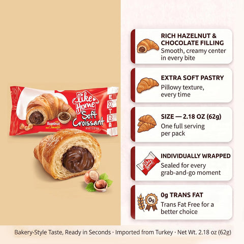 Like Home XL Soft Croissant Variety Pack, Chocolate Hazelnut and Strawberry Cream Filled, Breakfast Pastry for Kids and 