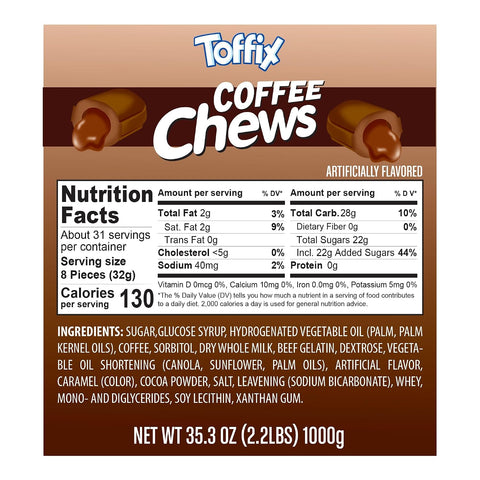 Toffix Coffee Chews, Center-Filled Soft Chewy Candy, 250 Pieces of Individually Wrapped Snacks for Kids & Adults, Coffee