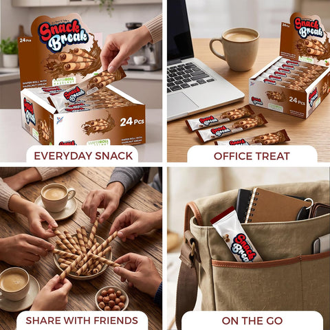 Snack Break Crispy Hazelnut Cream Wafer Rolls, 24 Count