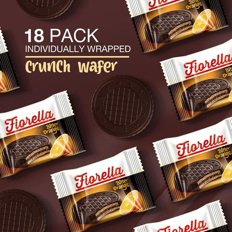 Fiorella Crunch Dark Chocolate Wafer Cookies, 18 Count, Chocolate Covered Crispy Thin Wafers with Layers of Orange Cream
