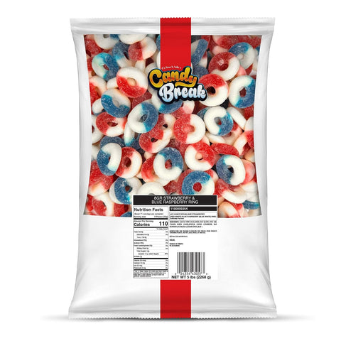 Candy Break Strawberry & Blue Raspberry Rings Bulk Gummies - 5 lbs Bag