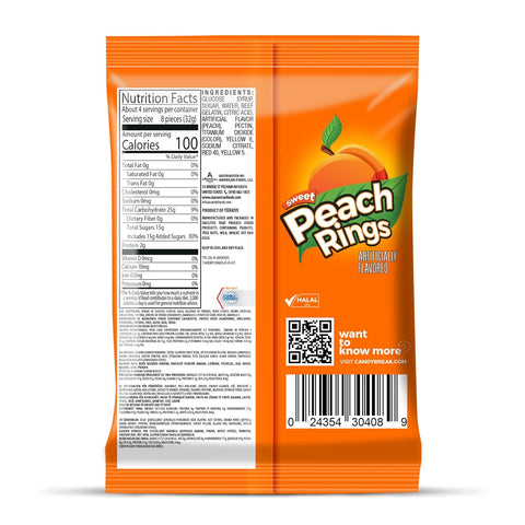 Candy Break Fruity Sweet Peach Rings Gummy Candy - Individually Wrapped Share Size 4 Oz Bags - Sweet & Chewy Snacks for Kids & Grown Ups (Pack of 12)
