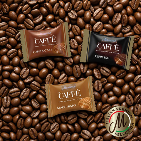 Maestro Massimo Assorted Coffee Hard Candy - 3 Flavors Espresso, Macchiato, Cappuccino | 2.2 lb Bulk Bag, 3mg Caffeine E