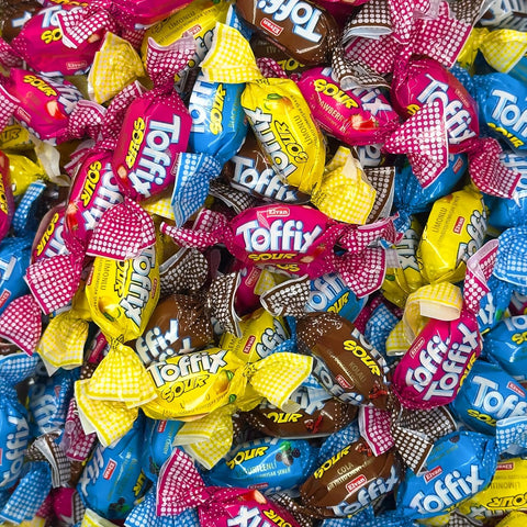 Toffix Sour Chews, Center-Filled Soft Chewy Candy, 250 Pieces of Individually Wrapped Snacks for Kids & Adults, Strawber