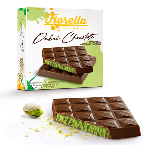 Fiorella Dubai Chocolate 60G - Milk Chocolate with Pistachio Butter and Crispy Kadayif 2.1 oz