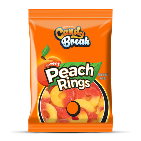 Candy Break Fruity Sweet Peach Rings Gummies - 4 Oz Bags (Pack of 12)