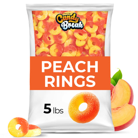Candy Break Peach Rings Bulk Gummies - 5 lbs Bag