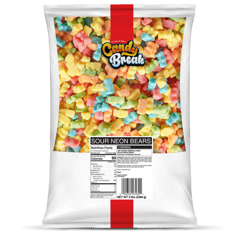 Candy Break Sour Neon Bears Bulk Gummies - 5 lbs Bag
