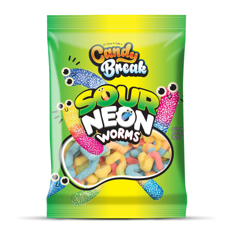 Candy Break Sour Neon Worms Gummies - 4 Oz Bags (Pack of 12)