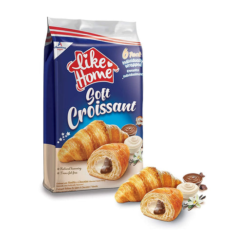Chocolate & Vanilla Filling Soft Croissant - Individually Wrapped (Pack of 6)