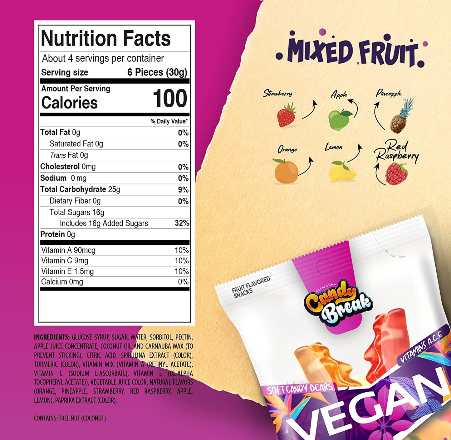 Mixed Fruit Flavored Vegan Soft Candy (Vegan Society Certified, Pack of 12)