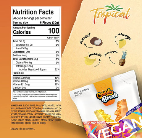 Tropical Flavored Vegan Soft Candy (Vegan Society Certified, Pack of 12)