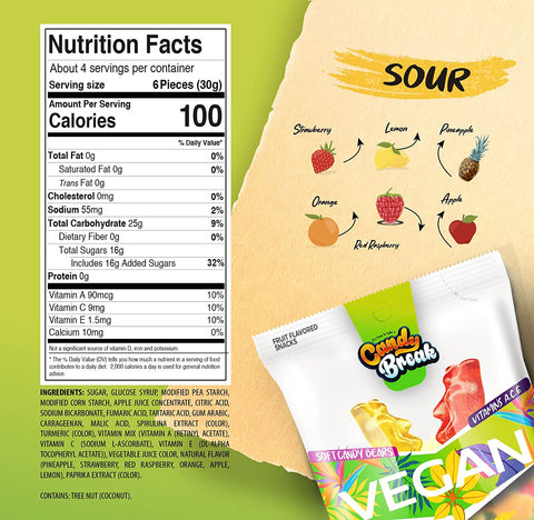 Sour Fruit Flavored Vegan Soft Candy (Vegan Society Certified, Pack of 12)