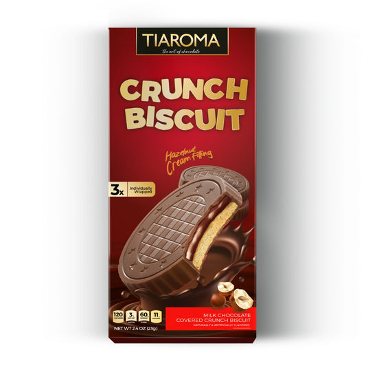 Crunch Biscuit -  Milk Chocolate Covered Biscuit Cookies with Creamy Hazelnut Chocolate Filling (Individually Wrapped, 12 Count)